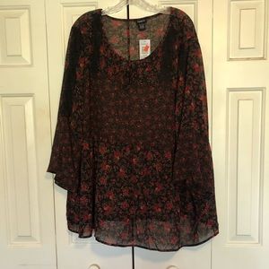 Floral Chiffon Bell Sleeve Top
